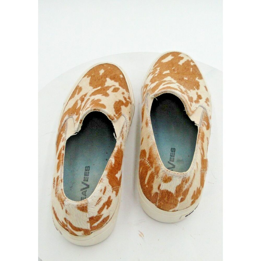 SeaVees Baja Women Sz 6.5 Platform Mulholland Cowhide Sneakers Tan Ivory Slip On - Picture 7 of 9